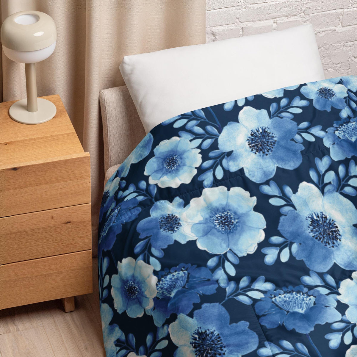 All-Over Blue Floral With Blue Background Design Comforter, King, Queen, Full, or Twin