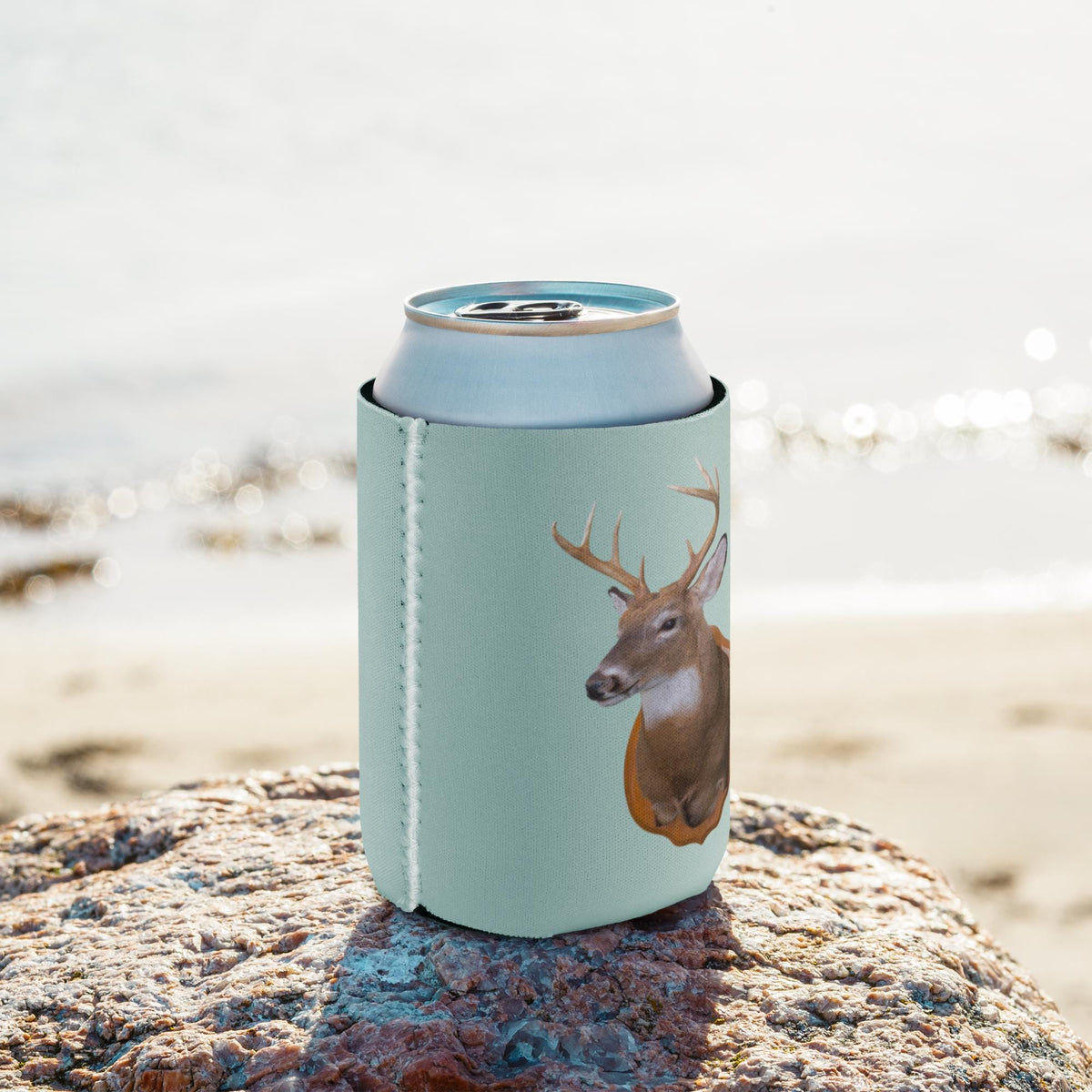Deer Head Can Cooler – Neoprene Beverage Holder, Hunter Gift