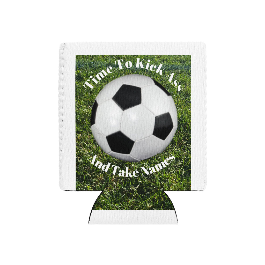 Soccer Ball Can Cooler – Green Grass Background | Soccer Fan Gift