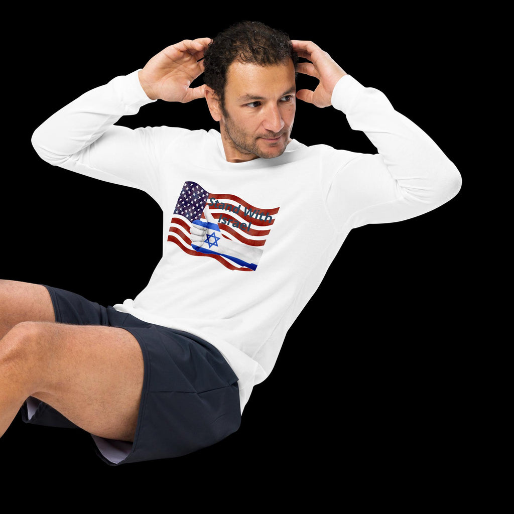 Stand With Israel American Flag & Star of David Long Sleeve Tee | Patriotic Christian Gift