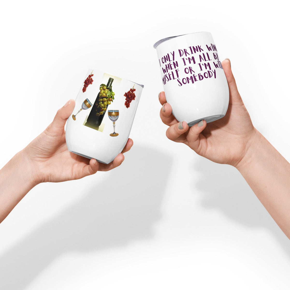 Wine Bottle & Glass Design Stainless Steel Wine Tumbler – 12 oz