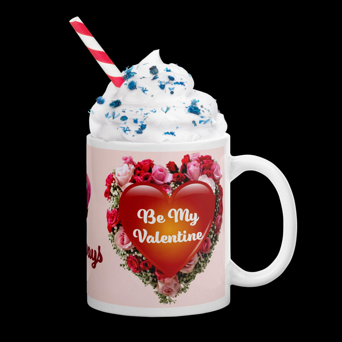 Heart & Roses Glossy Mug – 11 oz | Valentine's Day Gift for Her or Him