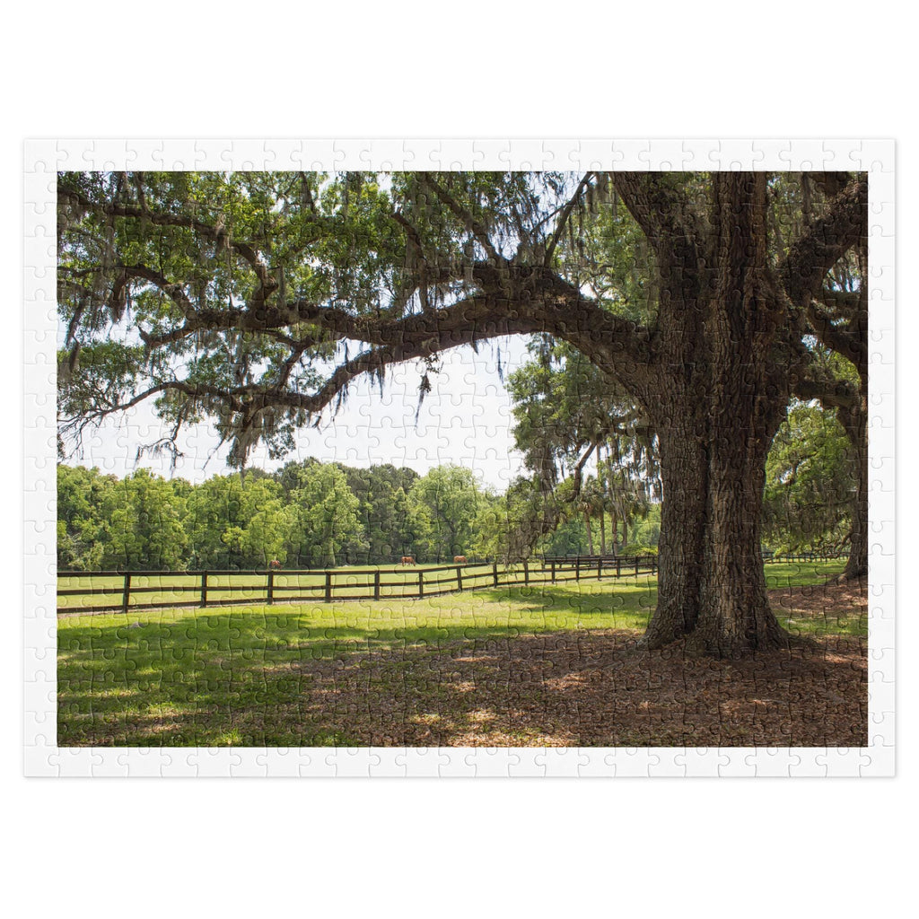 Oak Tree, Pasture & Horses Landscape Jigsaw Puzzle – 500 Pieces in Tin Box