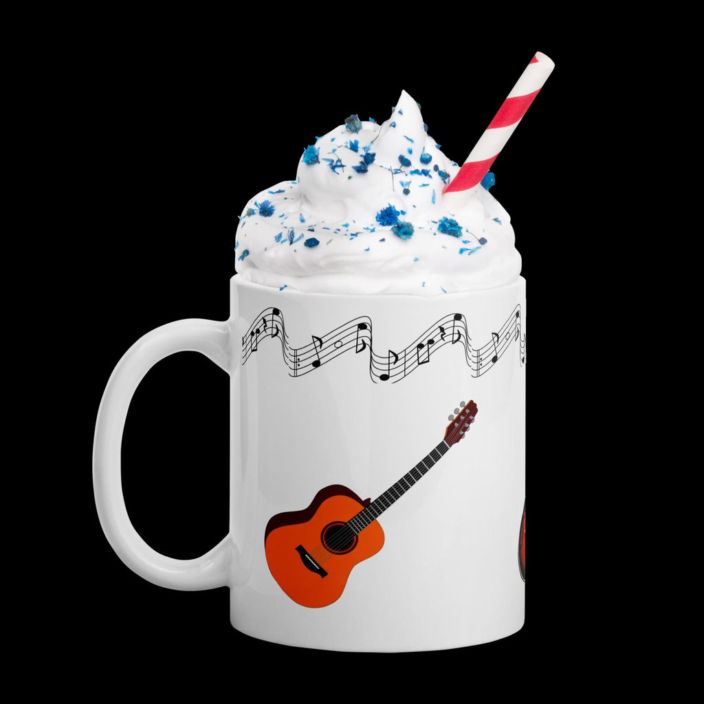 Mandolin, Guitar & Banjo Music White Glossy Mug – 11 oz | Music Lover Gift