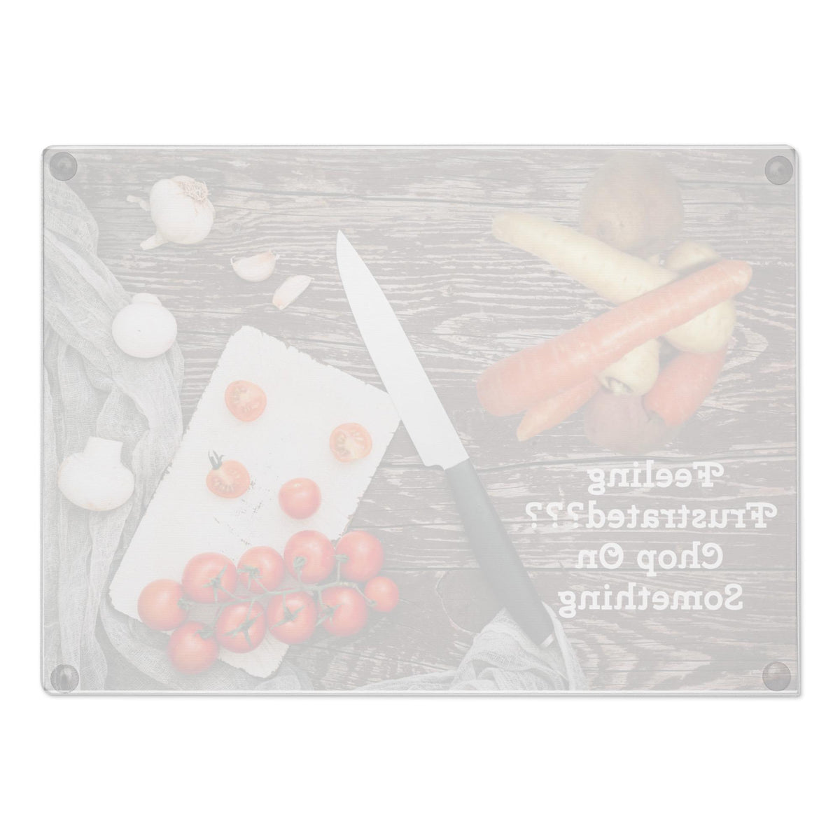 Vegetables & Knife Design Glass Cutting Board – 11×15" | Kitchen Gift