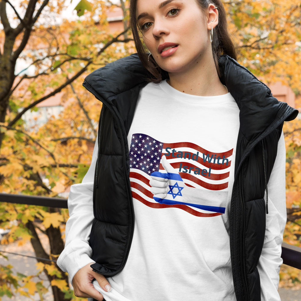 Stand With Israel American Flag & Star of David Long Sleeve Tee | Patriotic Christian Gift