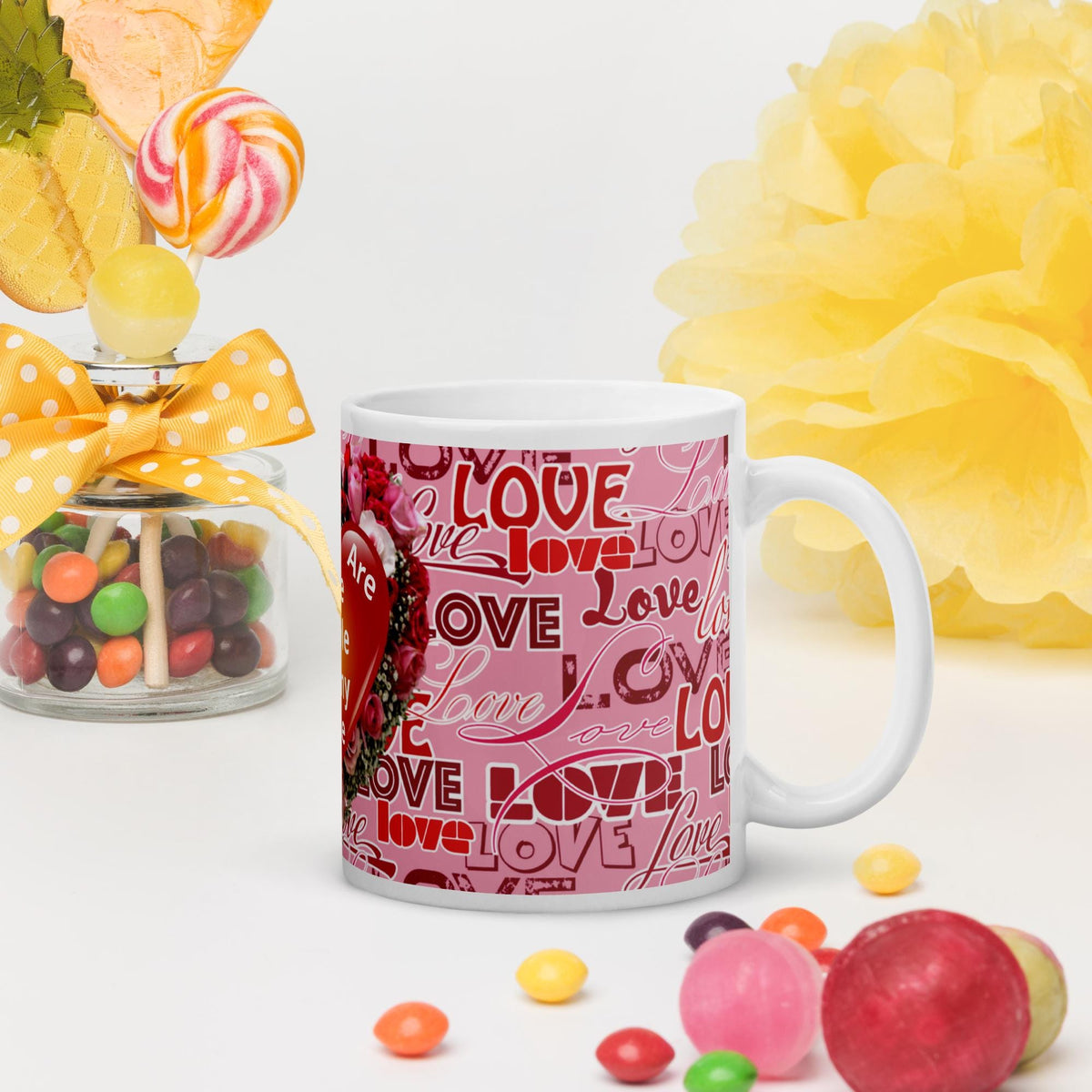 Valentine Floral Heart White Glossy Mug – 11 oz | Valentine's Day Gift
